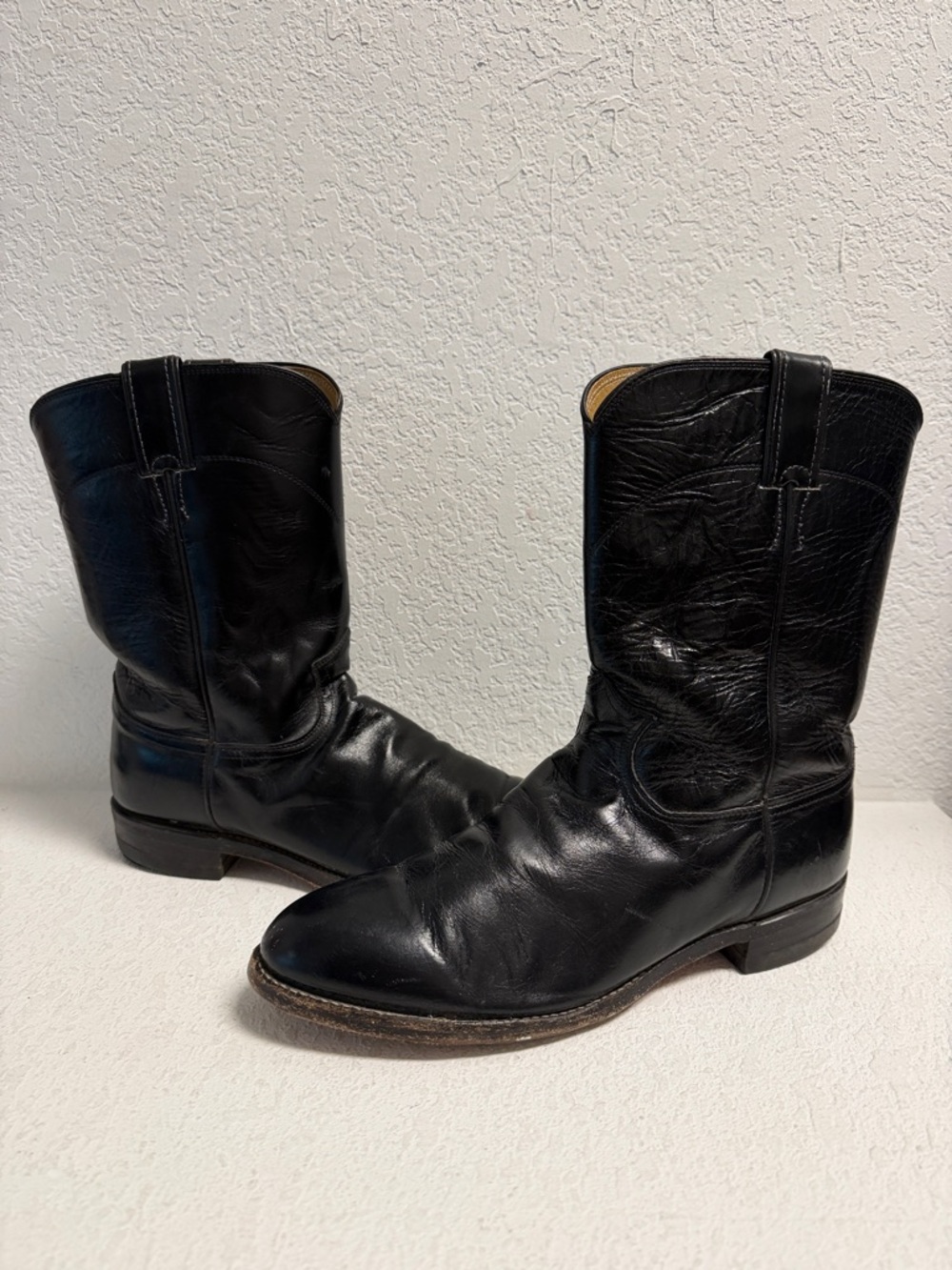 Justin Boots Black Leather Western Cowboy Boots Men’s 10